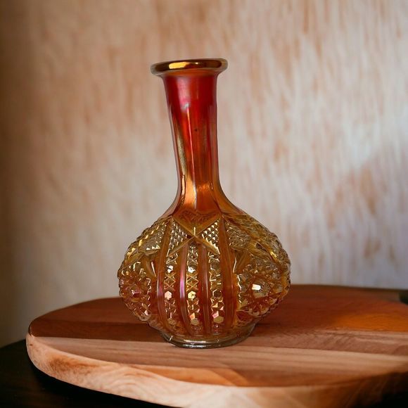 Carnival Glass Imperial Vintage Decanter/Vase Marigold Round Daisy & Button 8" H - Picture 2 of 7